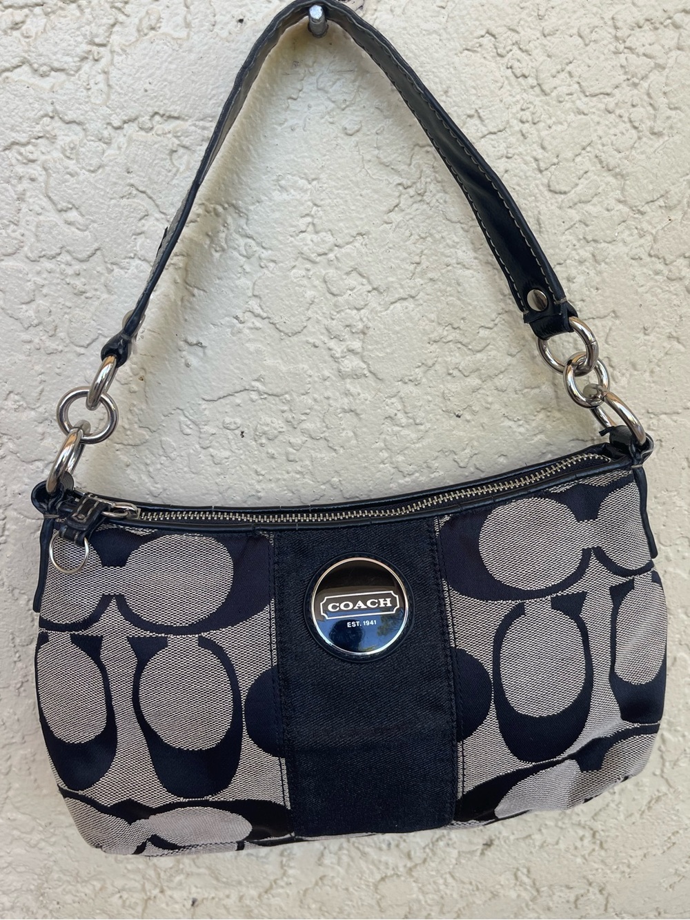 Coach Black and Gray Signature Jacquard Shoulder Bag